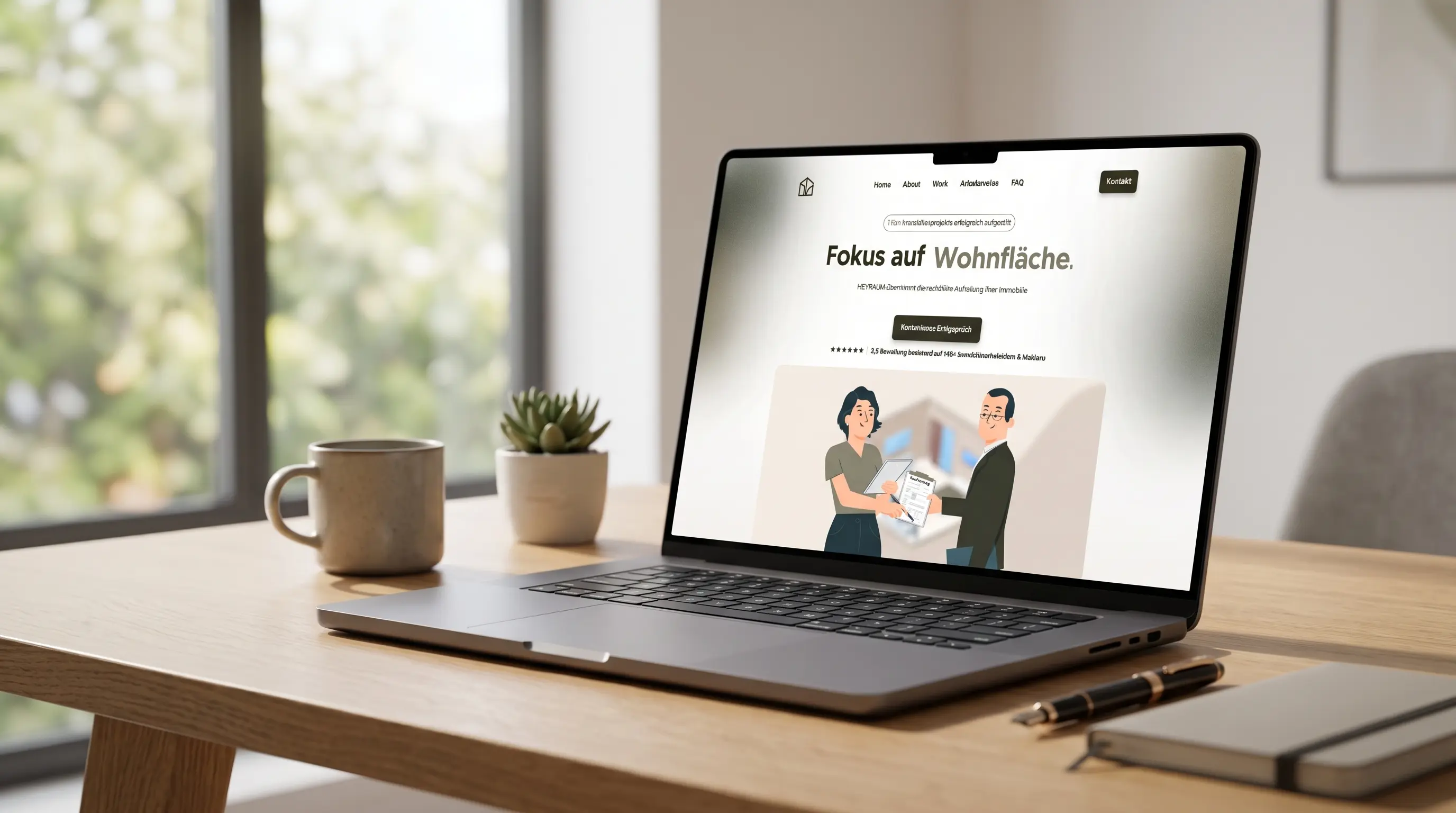 HEYRAUM Landingpage auf einem Laptop — Fokus auf Wohnfläche mit Anfrage-CTA