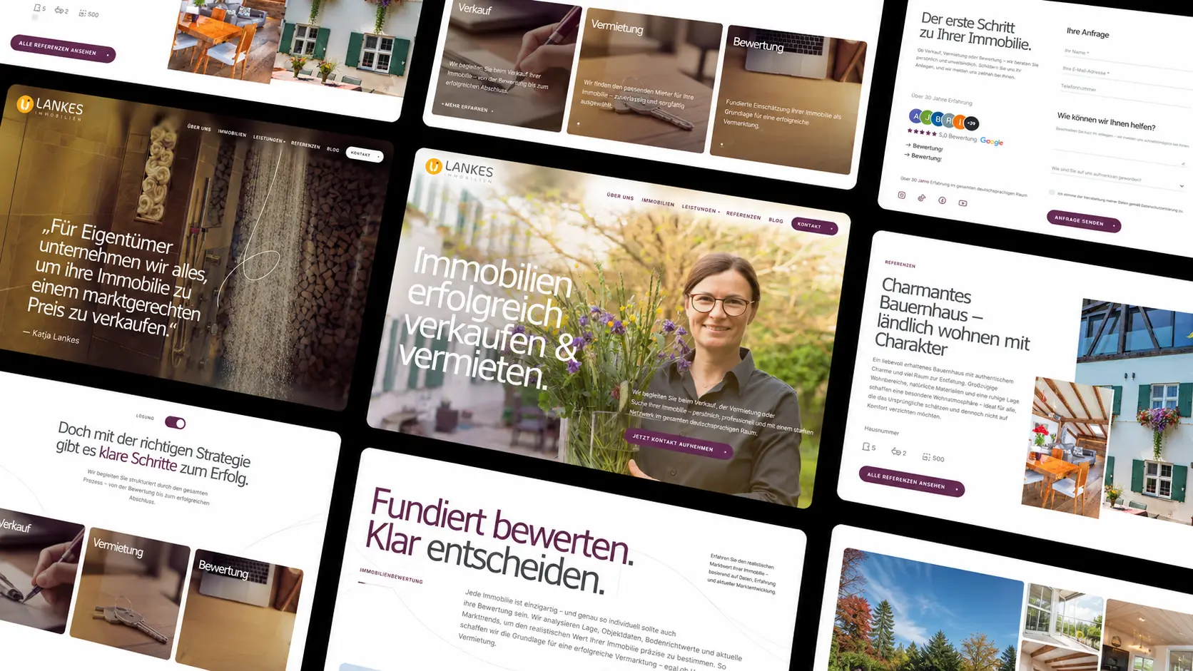 Website-Design für Lankes Immobilien — mehrere Screens der neuen Makler-Website